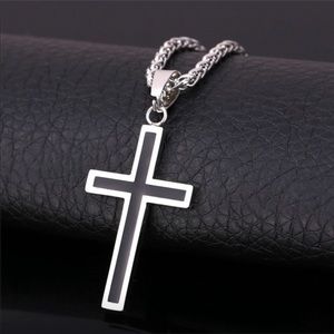 Black/Stainless Steel Cross Pendant Necklace